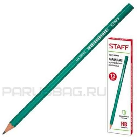 Карандаш чернографитный пластиковый зеленый, НВ, Staff
