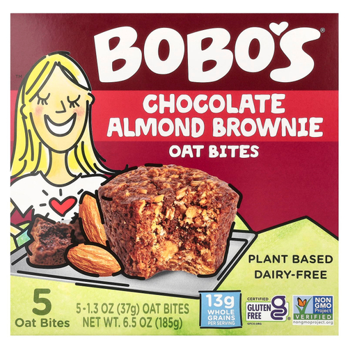 Bobo's Oat Bars, Овсяные кусочки с шоколадом и миндалем, 5 кусочков по 37 г (1,3 унции)