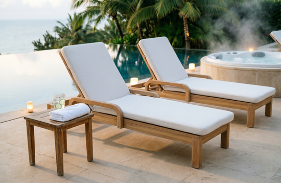 Шезлонг деревянный с матрасом Rimini натуральный/бежевый