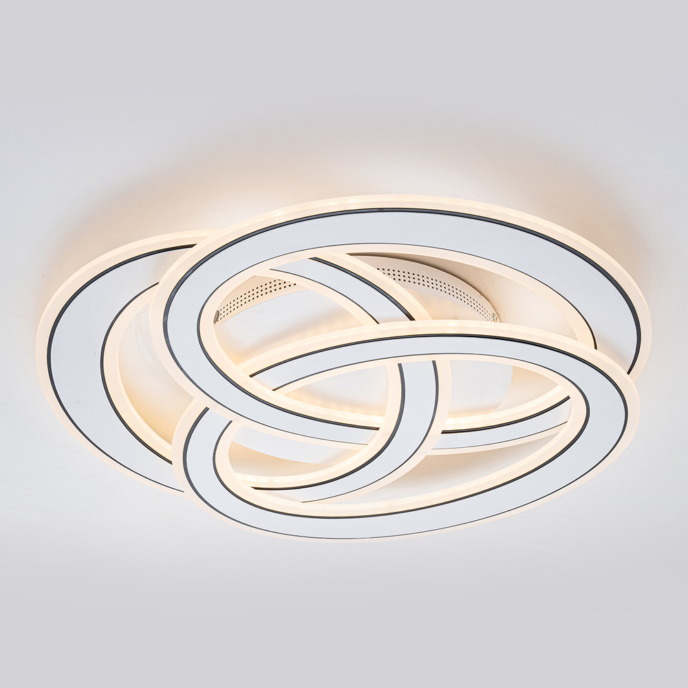 Потолочный светодиодный светильник 140Вт, 5590лм, 3000-6000K, Ra>80, плавная регулировка мощности, изменение цветовой температуры, ночник, пульт, металл/акрил, белый/черный