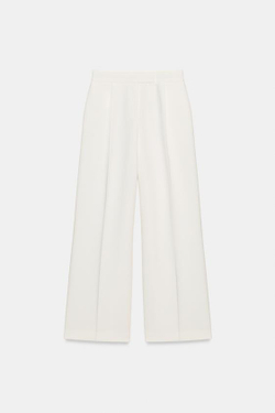 ZARA ШИРОКИЕ БРЮКИ С ЗАЩИПАМИ, ЖЕЛТОВАТО-БЕЛЫЙ