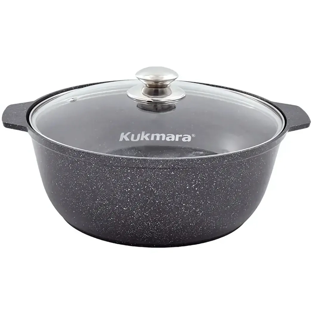 Кастрюля-жаровня 5л «Мраморная»(темный мрамор) со стеклянной крышкой диаметр 28см жмт528а