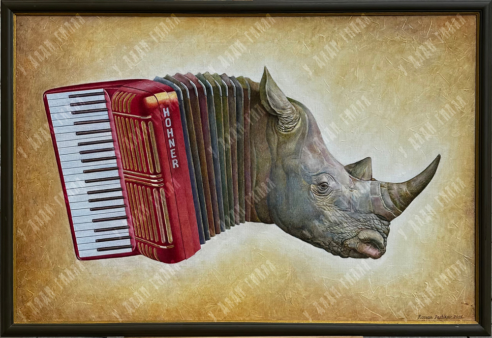 Пешков Р.В. Африканская гармонь. Холст, масло. Россия, 2021 г. 60х90 см.