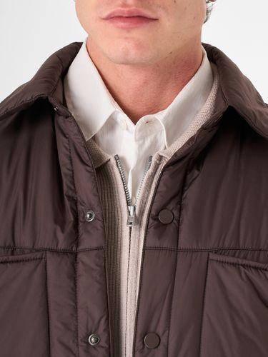 Шоколадный пуховик-рубашка на кнопках