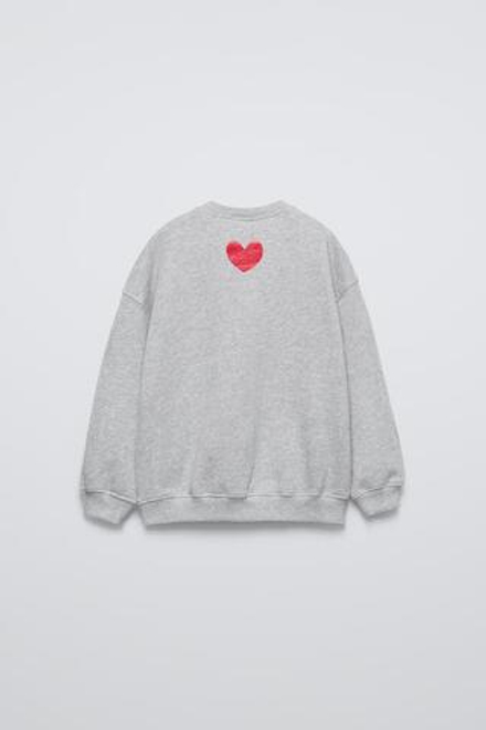 ZARA ТОЛСТОВКА С НАДПИСЬЮ, СЕРЫЙ С МЕЛАНЖЕВЫМ ЭФФЕКТОМ