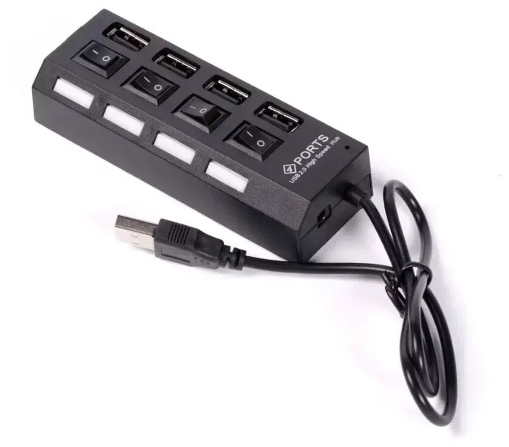 USB-Концентратор 4-USB-порта Smartbuy SBHA-7204-B с выключателем чёрный