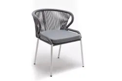 "Милан" стул плетеный из роупа, каркас алюминий белый муар, роуп светло-серый круглый, ткань светло-серая