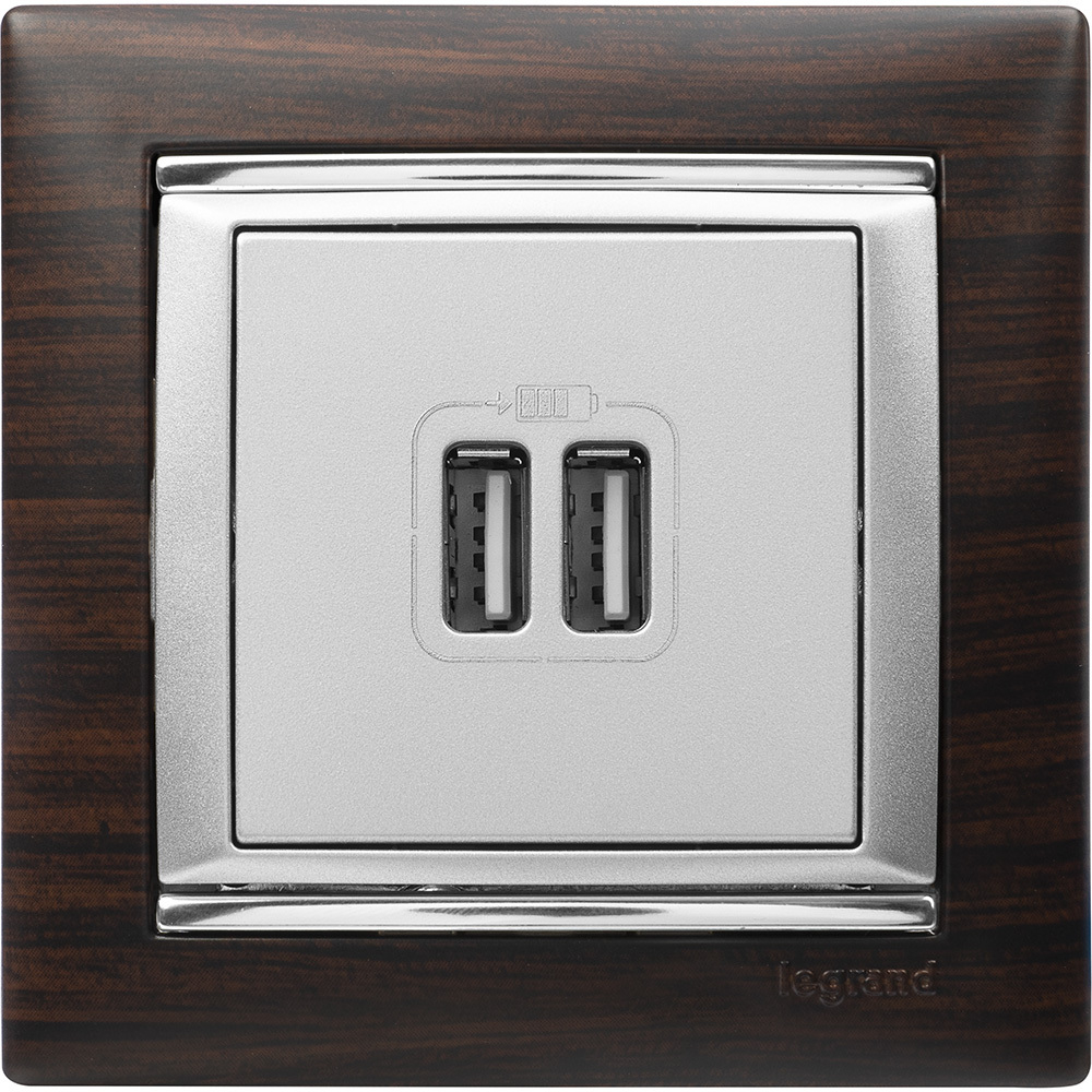 Розетка USB тип А / тип А 3000мА 15Вт - алюминий Valena Classic LEGRAND