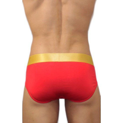 Мужские трусы брифы красные с золотистой резинкой Calvin Klein Golden Red