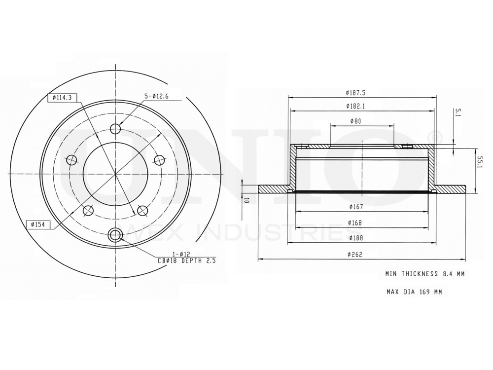 Диск тормозной задний UNIO BRD-20048