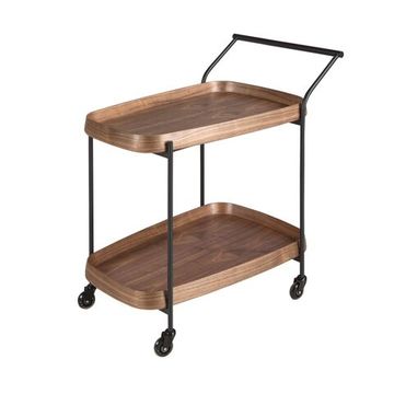 Тележка сервировочная 3290 из орехового дерева и черной стали