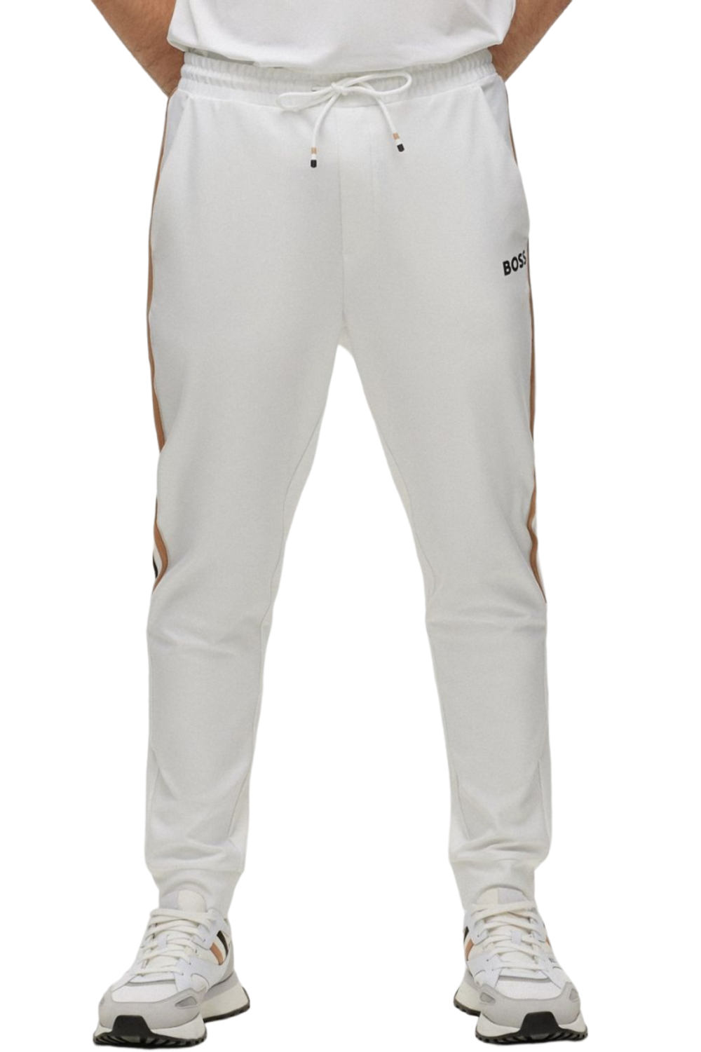 Мужские теннисные штаны BOSS x Matteo Berrettini Tracksuit Bottoms In Active-Stretch Fabric With Side Strip - white