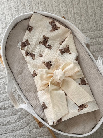 Плед из муслина без декора, Бежевые мишки