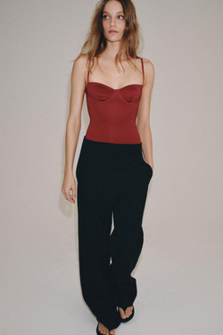 ZARA КРУЖЕВНОЕ БОДИ ИЗ ПОЛИАМИДА, ТЕМНЫЙ ЧЕРЕПИЧНЫЙ