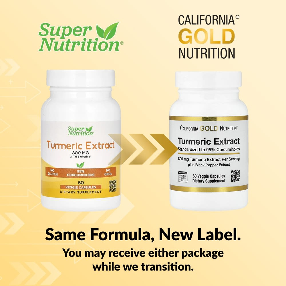 California Gold Nutrition, экстракт куркумы с 95% куркуминоидов и экстрактом чёрного перца BioPerine®, 60 растительных капсул