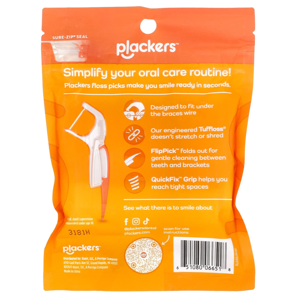 Plackers, Orthopick, зубная нить, 36 шт.