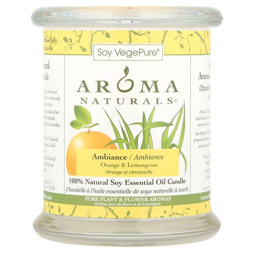 Aroma Naturals, Soy VegePure, 100% Натуральная Свеча Эфирного Масла Сои, Атмосфера, Апельсин и Лимонник 8.8 унции (260 г)