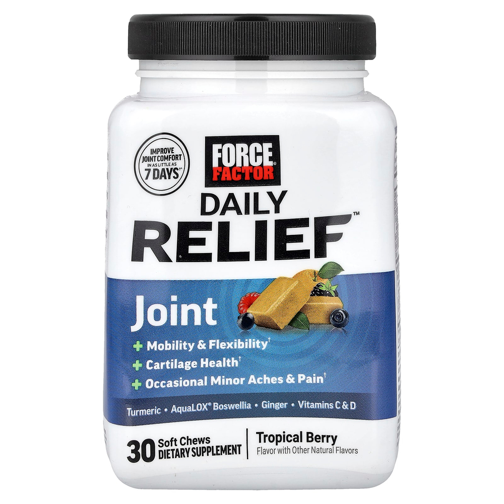 Force Factor, Daily Relief™, добавка для суставов, тропические ягоды, 30 жевательных таблеток