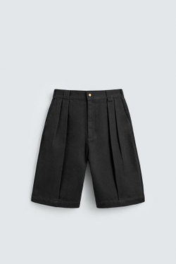 ZARA ШОРТЫ RELAXED FIT СО СКЛАДКАМИ, ЧЕРНЫЙ