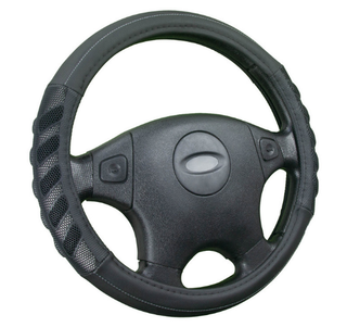 Оплетка на руль круглая CarFashion -М- «GRID» 31547 - Экокожа - черный/серый Пористые рельефн встаки