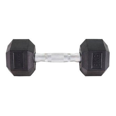 Гантель TORRES 5 кг, PL51905, металл в резиновой оболочке, форма шестигранник, черный