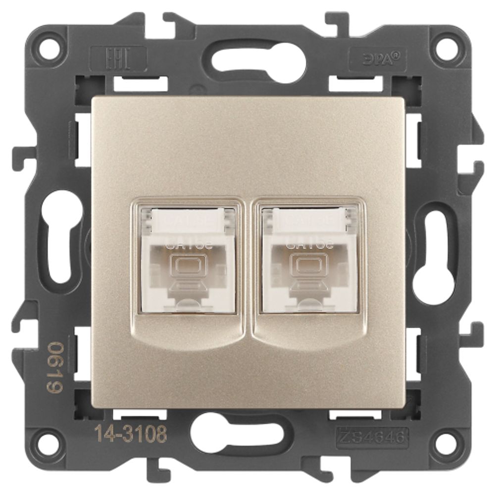 14-3108-04 ЭРА Розетка 2хRJ45, IP20, шампань