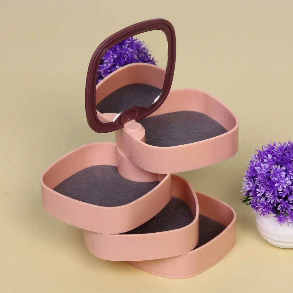 Органайзер для хранения с зеркалом «ПИОНТО», цвет пудровый, 12*11см (упаковка коробка)