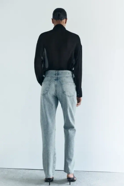 ZARA ДЖИНСЫ RELAXED СО СРЕДНЕЙ ПОСАДКОЙ — ZW COLLECTION, ГОЛУБОЙ