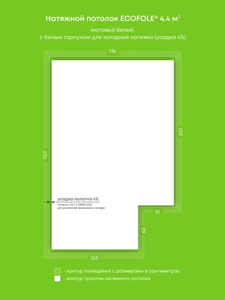 Матовый натяжной потолок 4.4 м2