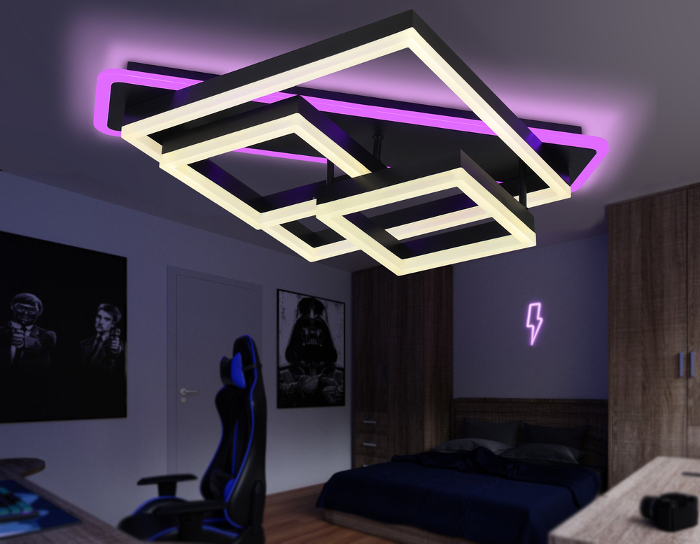 Светильник светодиодный потолочный с пультом FA8533 BK черный 132W 3000K-6400K 630*570*160 (ПДУ РАДИО 2.4G)