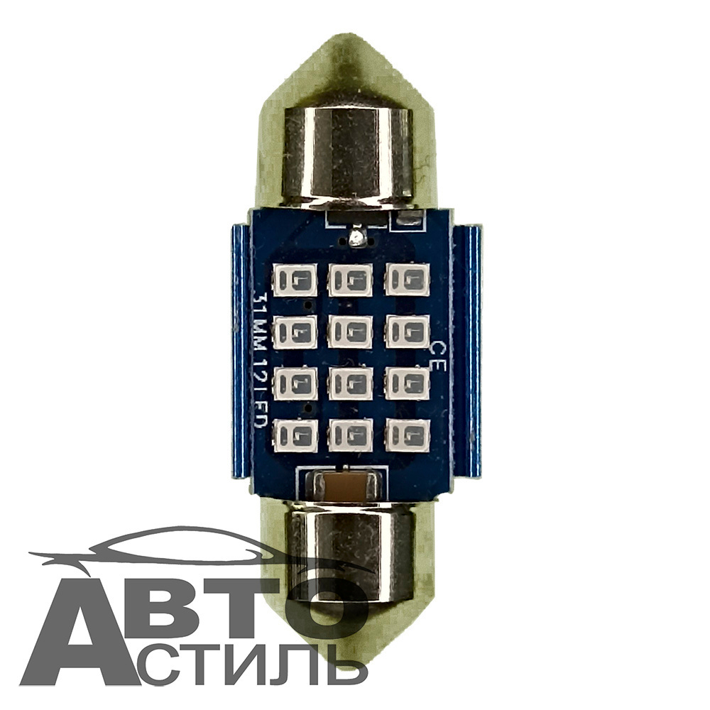 Светодиод 12V T11x31 12SMD 2016 BLUE CANBUS (салон) с радиатором на синем фоне