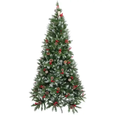 Ёлка «Морозная» 210 см, ПВХ с шишками,ягодами и белым напылением (1153 веток)