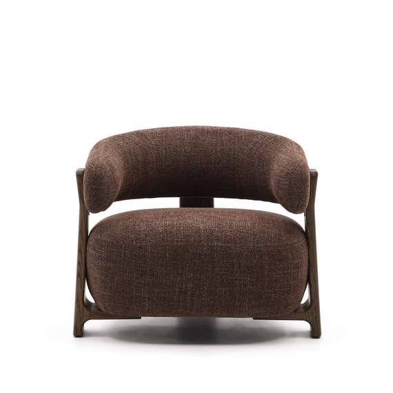 Кресло Granite на 3 ножках, коричневый шенилл, массив ясеня в цвете орех