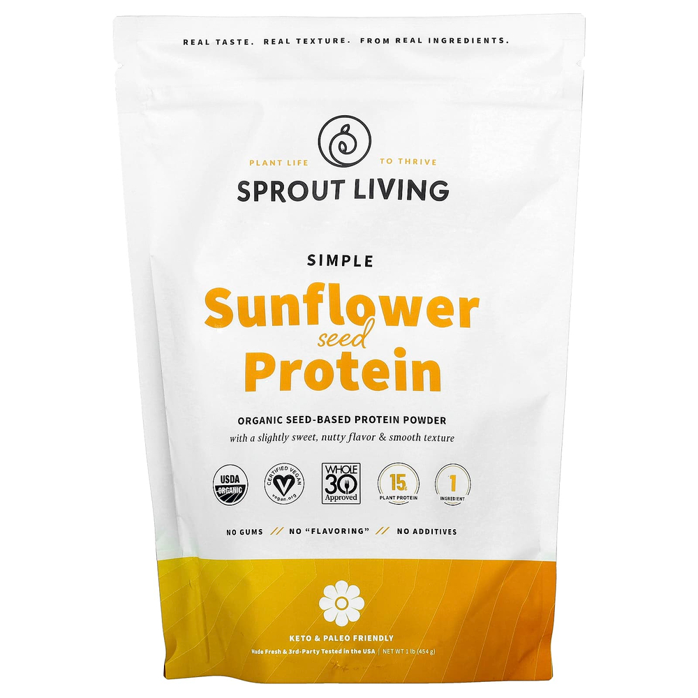 Sprout Living, Простой протеин из семян подсолнечника, 454 г (1 фунт)