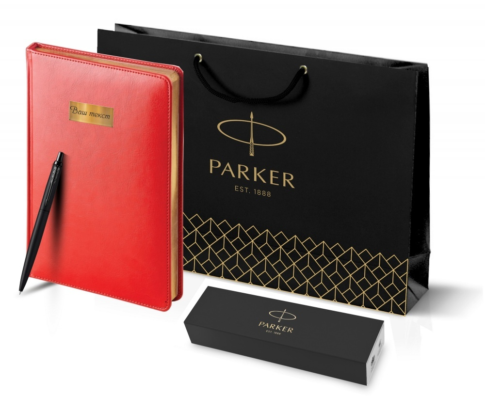 Подарочный набор: Шариковая ручка Parker  Jotter XL SE20 Monochrome в подарочной упаковке, цвет: Black, стержень: Mblue и Ежедневник красный недатиров