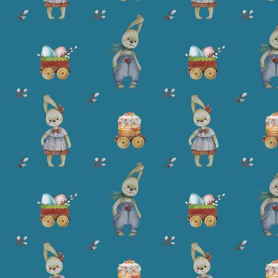 Пасхальные зайцы на синем фоне. Пасха