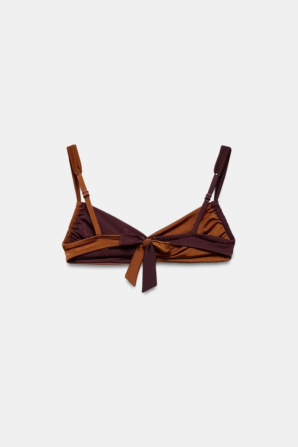 ZARA КОМБИНИРОВАННЫЙ ТОП БИКИНИ С БОКОВЫМИ СБОРКАМИ, КОРИЧНЕВЫЙ