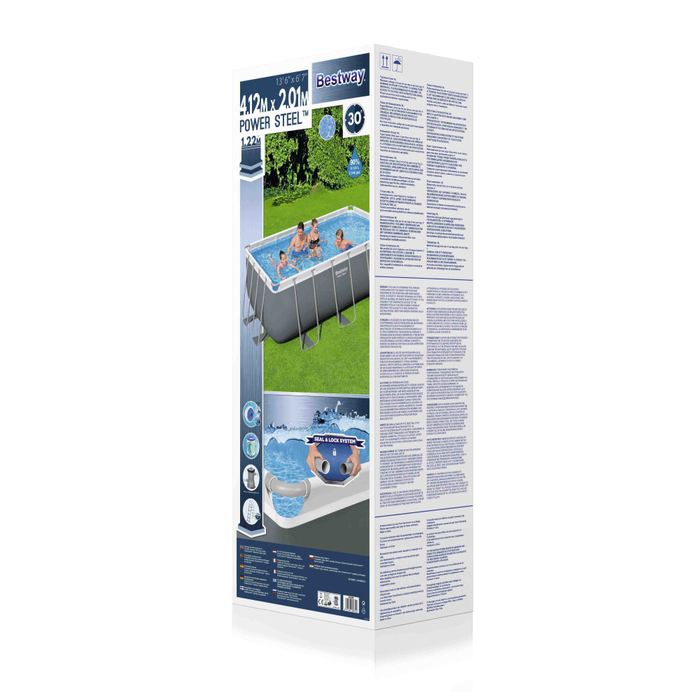 Каркасный прямоугольный бассейн Bestway 412х201х122 см + фильтр-насос 2006 л/ч, лестница (56456 BW)