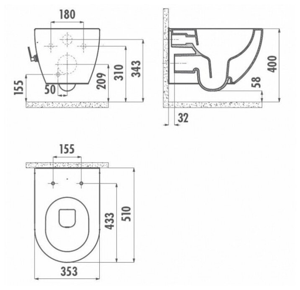 УНИТАЗ ПОДВЕСНОЙ CREAVIT FREE БЕЗОБОДКОВЫЙ FE322-11CB00E-0000 03937