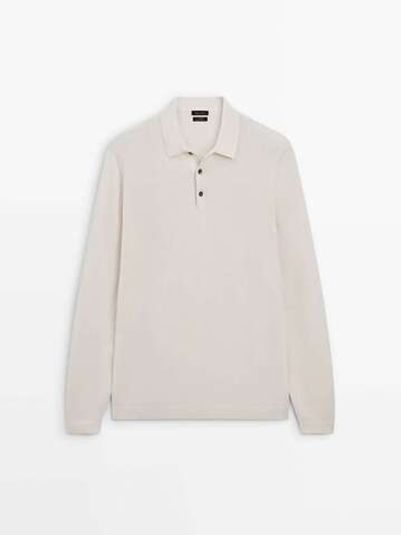 Massimo Dutti Свитер с воротником поло, натуральный, кремовый