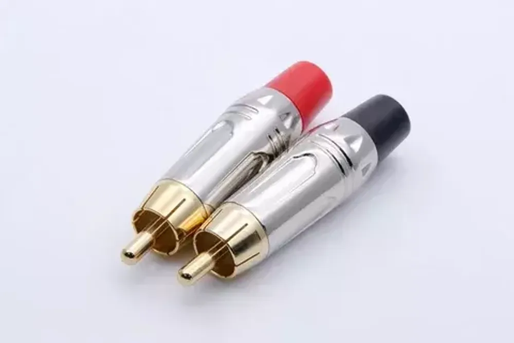 R Connector RCA штекер позолоченный (пара: красный и чёрный).