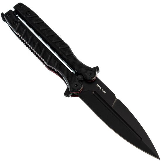 Нож-бабочка (балисонг) НОКС Ромул Black - черный клинок, сталь AUS-8, рукоять черный G10