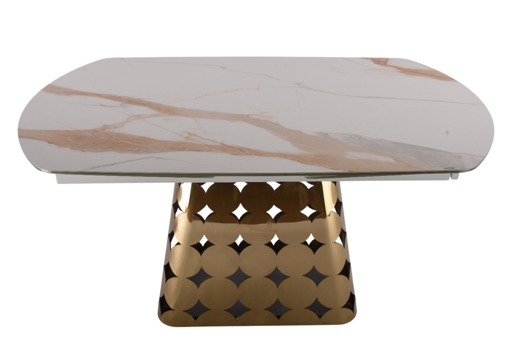 Стол обеденный Ist Casa раскладной Луксор, 150(+45+45)х90х76 см, белая керамика, золото