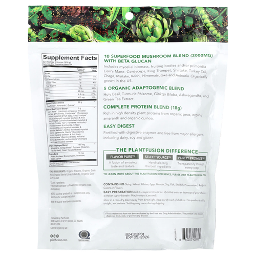 PlantFusion, Organic Mushrooms + Protein, сливочная ваниль, 428 г (15 унций)