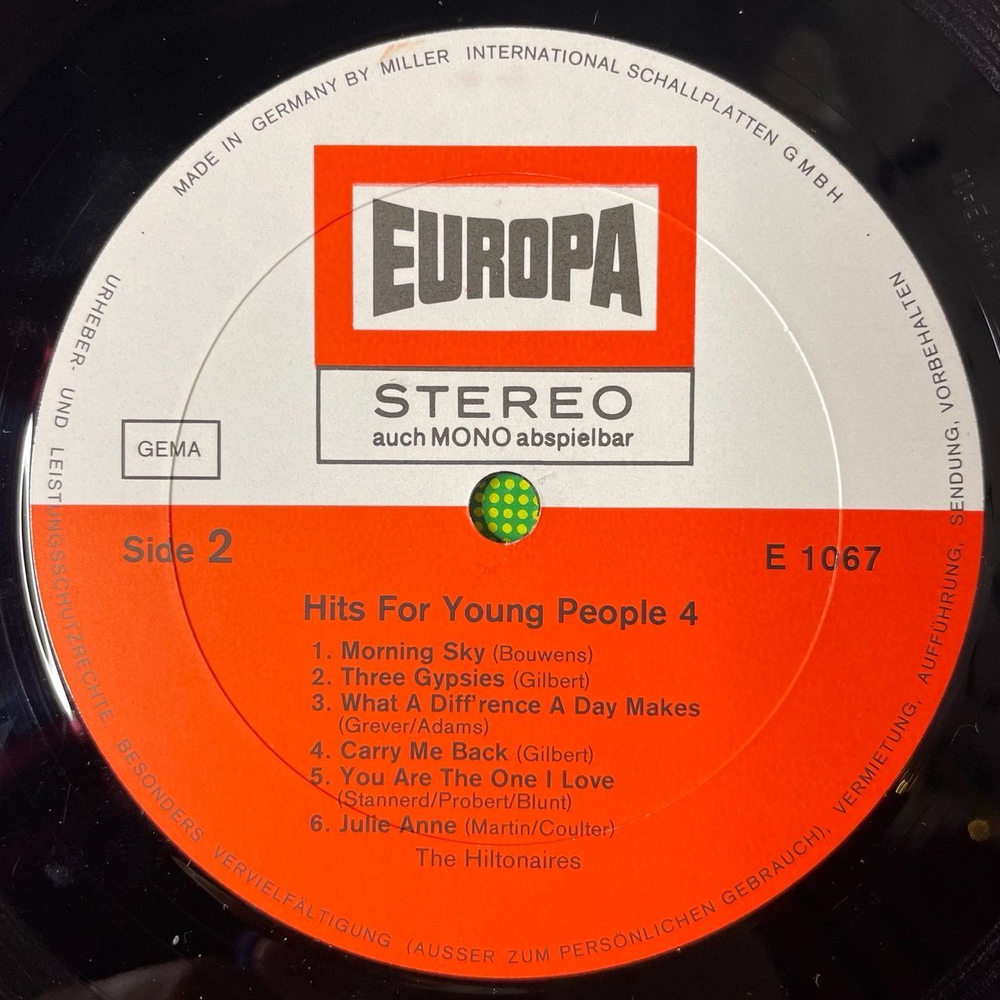 Винтажная виниловая пластинка LP The Hiltonaires Hits For Young People 4 (Germany 1975)