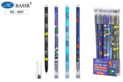 Ручка пиши-стирай гелевая 0.5мм синяя "АСТРОНАВТЫ" (Basir)