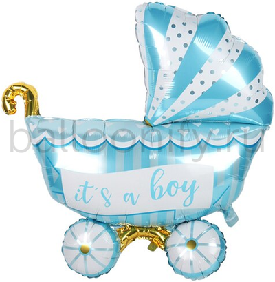 Шар (37''/94 см) Фигура, Коляска для мальчика, Голубой, 1 шт.