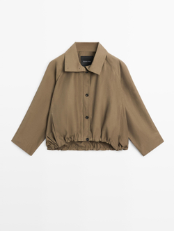 Massimo Dutti Бомбер с высоким воротником, темный хаки