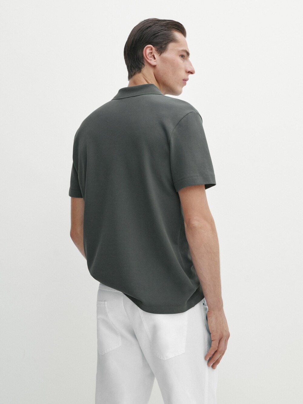 Massimo Dutti Поло из рельефного хлопка с карманом, водянисто-зеленый