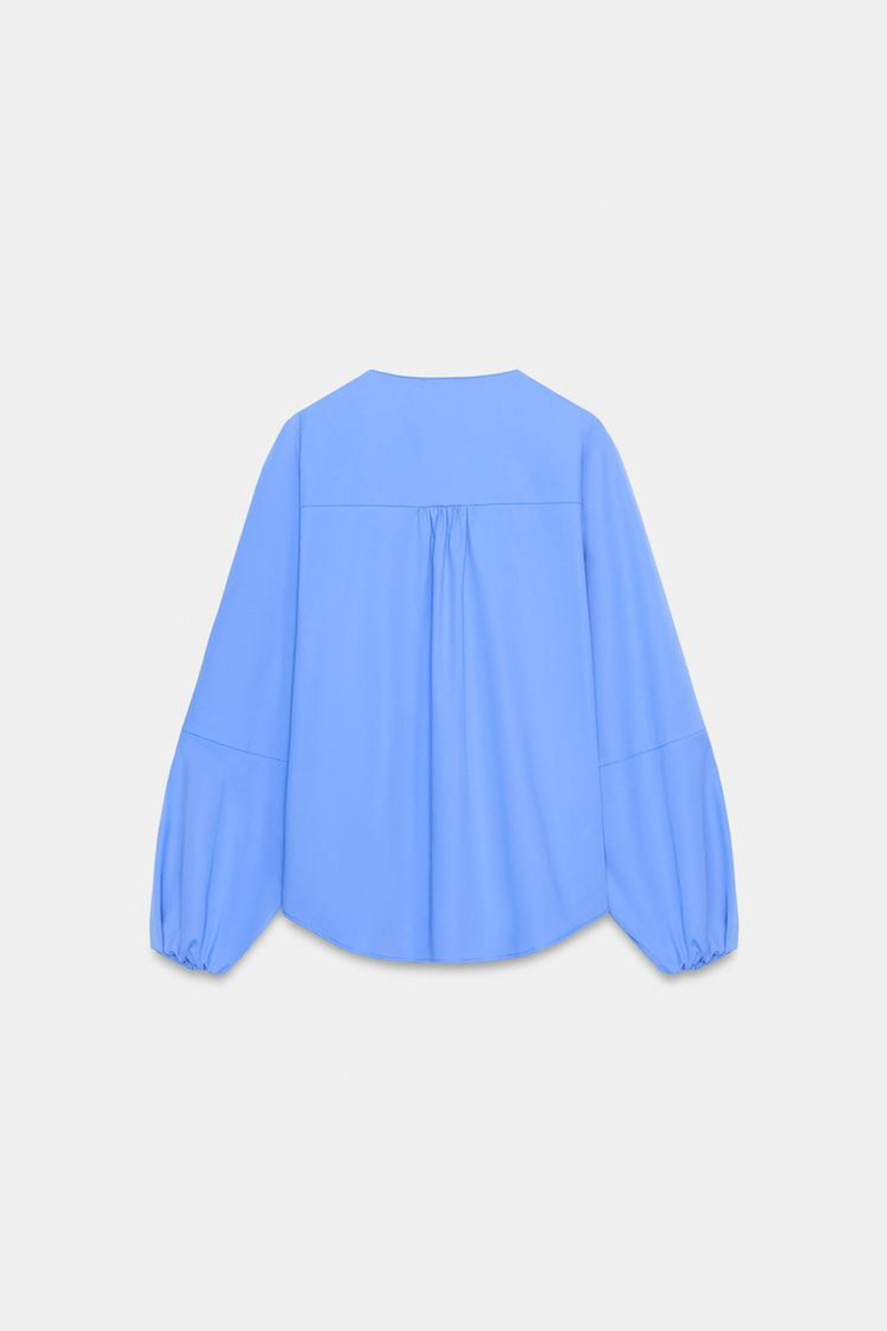 ZARA РУБАШКА ИЗ ПОПЛИНА С ОБЪЕМНЫМИ РУКАВАМИ, ГОЛУБОЙ